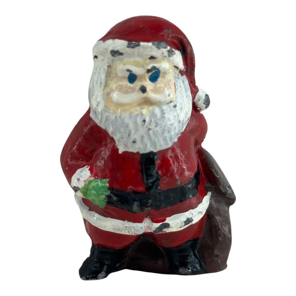 Lead Santa Claus w/ Sack Figure 3.25" Bag Figurine Sack Christmas Heavy Vintage